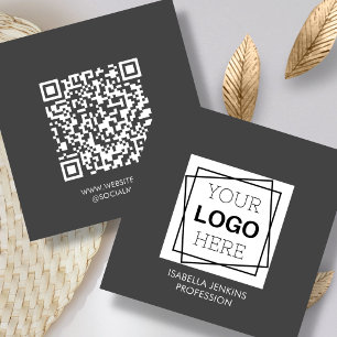 Grått LOGOTYP QR-kodruta, Affärskort Fyrkantigt Visitkort