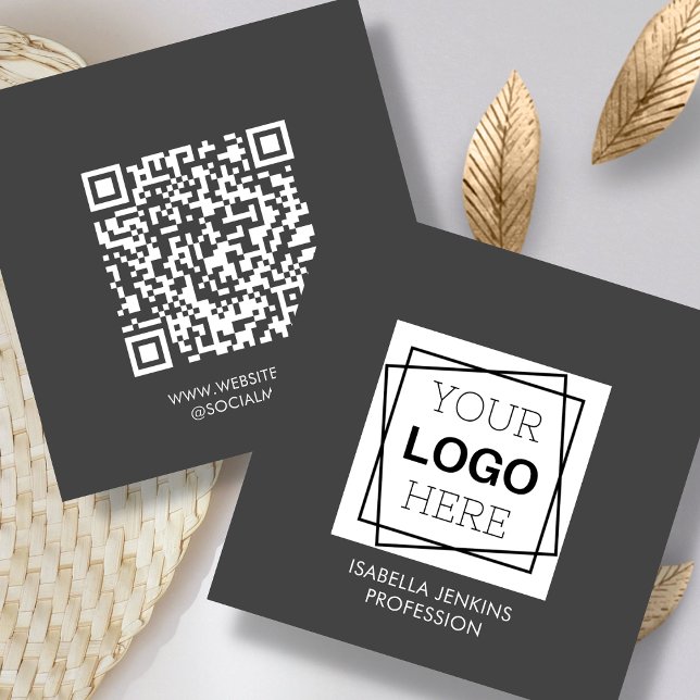 Grått | LOGOTYP | QR-kodruta, Affärskort Fyrkantigt Visitkort (Skapare uppladdad)