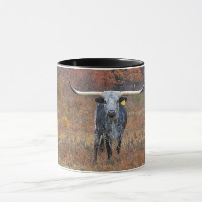 Grått Longhorn Cow Farm Art Mugg (Center)
