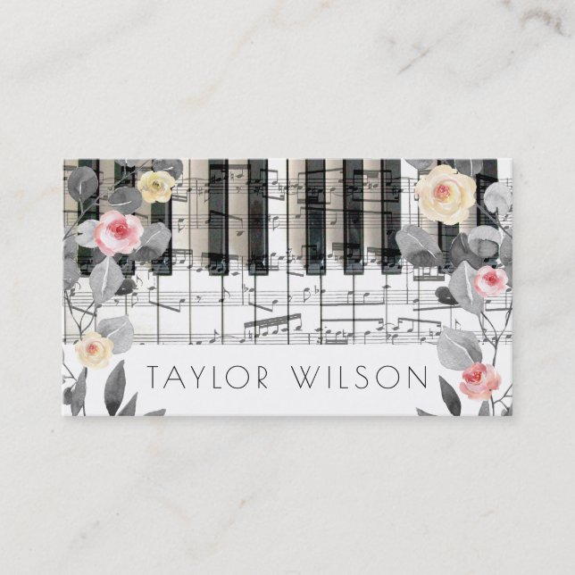 grått-löv och ro pianist-musiklärare visitkort (Framsida)