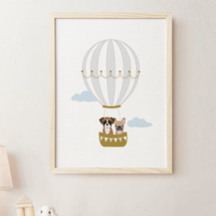 Grått Luftballong Puppies Nursery Decor Poster