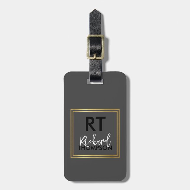 Grått Luggage tag med Namn Bagagebricka (Vertikal Framsida)