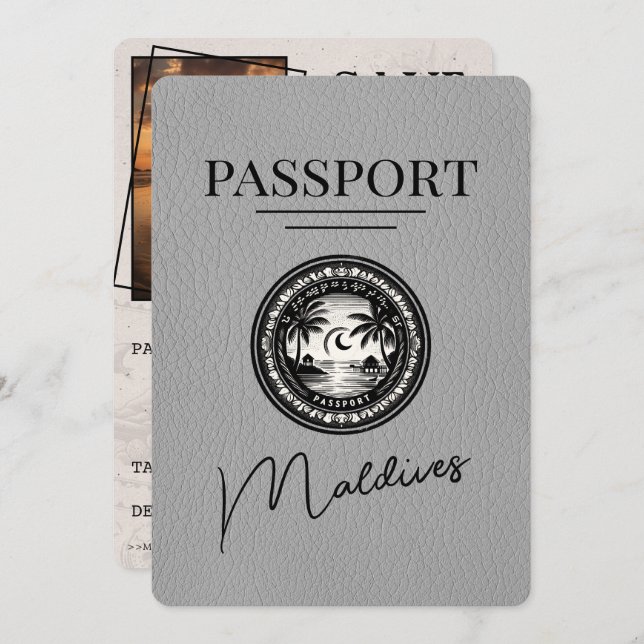 Grått Maldives Passport Spara datum Spara Datumet (Fram/baksida)
