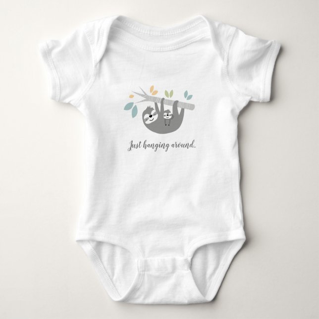 Grått Mamma och Baby Sloth Baby Shirt T (Framsida)