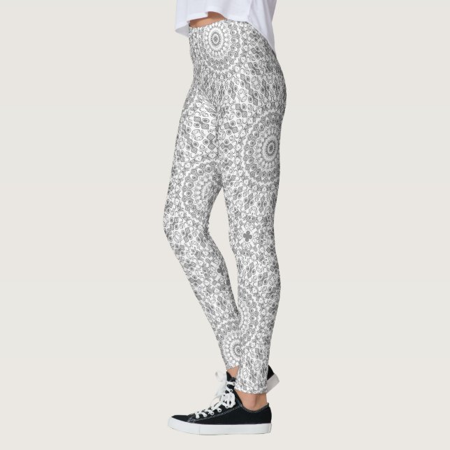 Grått Mandala Geometric Mönster Leggings (Vänster)