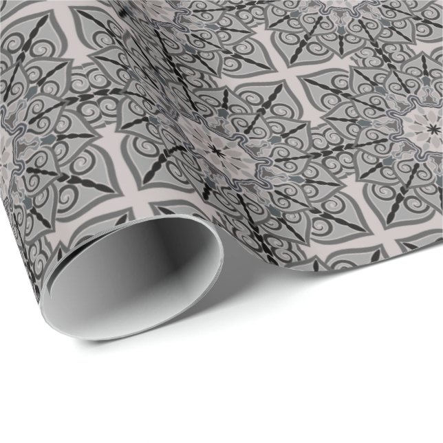 Grått Mandala Presentpapper (Rullad Hörn)