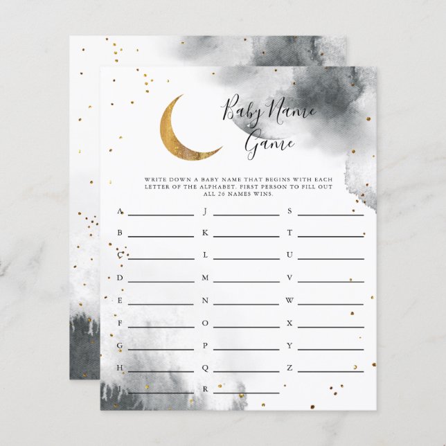 Grått Måne Baby Namn-spel i (Fram/baksida)