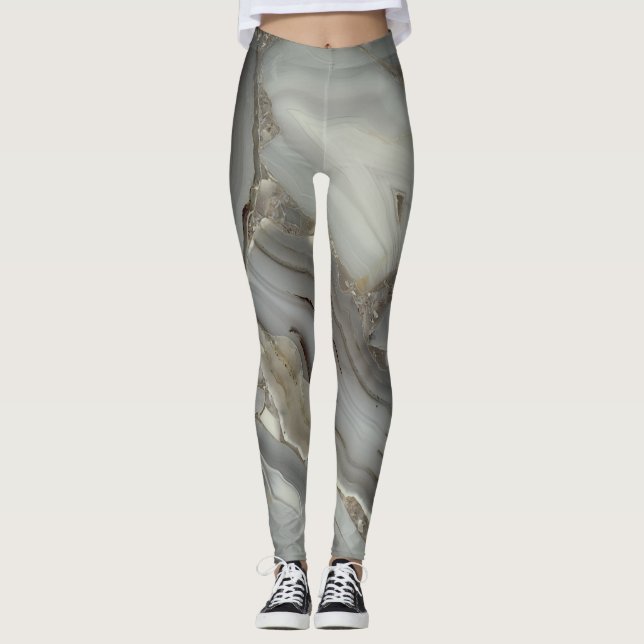 Grått Marble med Guld Vein Drawstring Bag Leggings (Framsida)