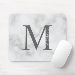 Grått Marble Personlig Monogram och Namn Musmatta