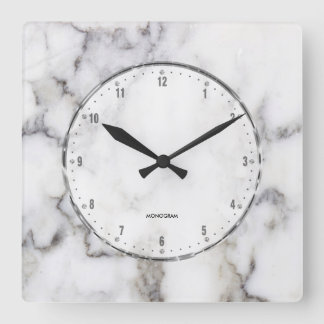 Grått Marble Print with Grått Crackles Large Clock Fyrkantig Klocka