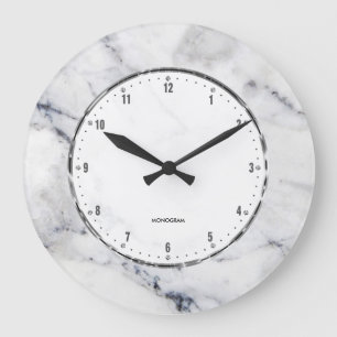 Grått Marble Print with Grått Crackles Large Clock Stor Klocka