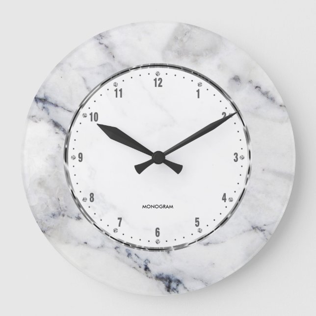 Grått Marble Print with Grått Crackles Large Clock Stor Klocka (Framsida)