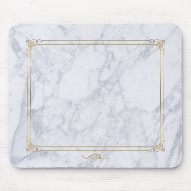Grått Marble Stone Guld Vintage Ram Musmatta (Framsidan)