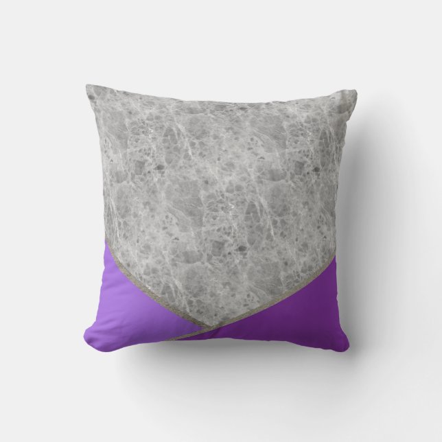 Grått Marble Stone Lila Violet Geometric Silver Kudde (Framsida)