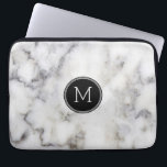 Grått Marble Stone Monogram Laptop Sleeve<br><div class="desc">Elegant modern vit- och grått-bild av marmorsten struktur. Svart cirkel och monogram..</div>