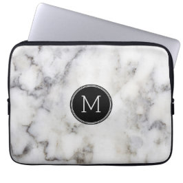 Grått Marble Stone Monogram Laptop Sleeve