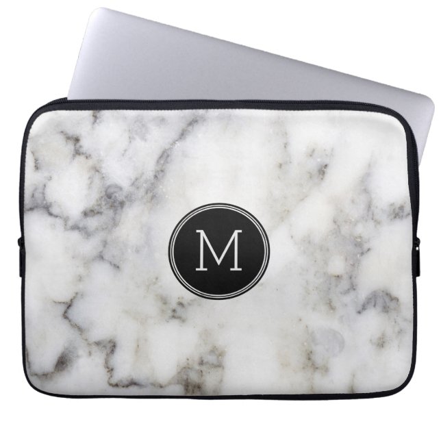 Grått Marble Stone Monogram Laptop Sleeve (Framsidan)