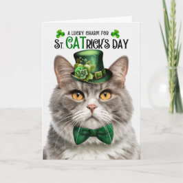Grått Marble Tabby katt St CATricks dag Lucky Char Helgkort
