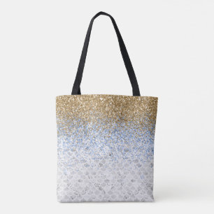 *~* Grått Marble Tiles Guld Blue Glitter Tygkasse