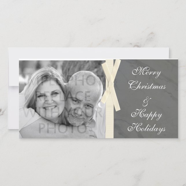 Grått Marble w/Ribbon Photo Card Julkort (Framsida)