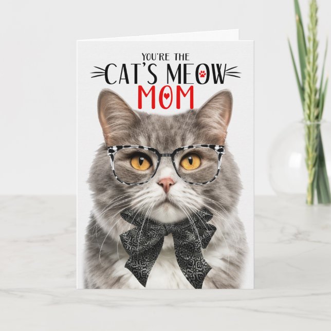 Grått Marcular Cat for Pet Mamma on Mors dag Helgkort (Framsida)