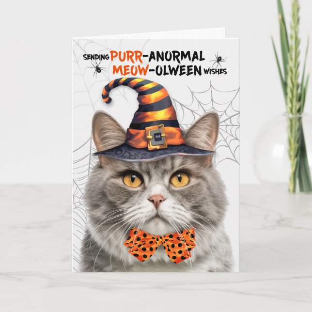Grått Marcular Halloween Cat PURRanormal MEOWolwee Helgkort (Framsida)