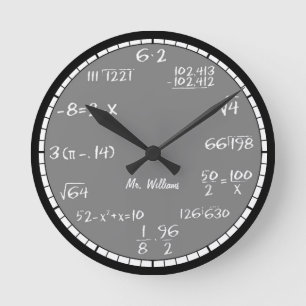 Grått Math Equations Anpassningsbar Large Clock Rund Klocka