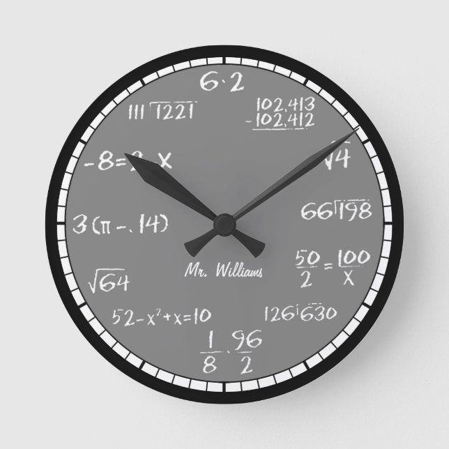 Grått Math Equations Anpassningsbar Large Clock Rund Klocka (Framsida)