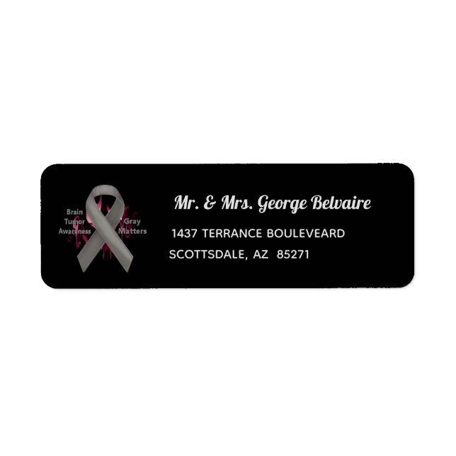 Grått Matters - Brain Tumor Awareness Returadress Etikett (Framsidan)
