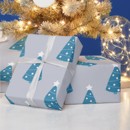 GRÅTT MED BLUE & WHITE JULGRANAR PRESENTPAPPER