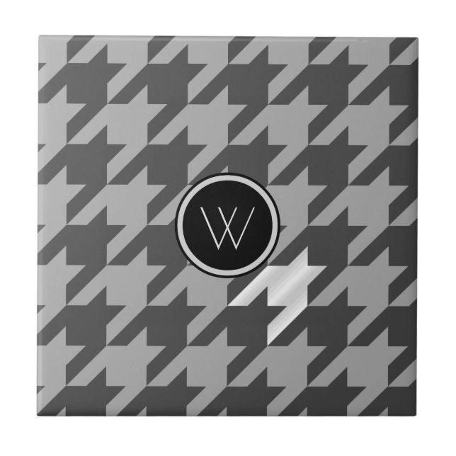 Grått med Houndstooth-plattan Silver Kakelplatta (Framsidan)
