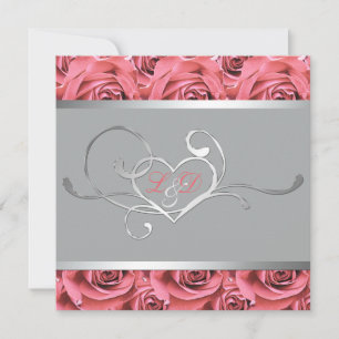 Grått med Monogrammad inbjudan av Coral Rosa ros