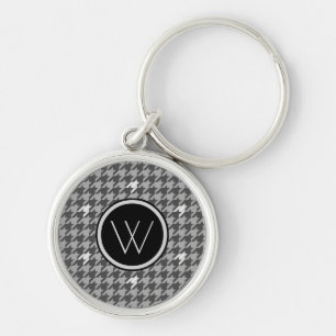 Grått med nyckelkedjan Silver accent Houndstooth Rund Silverfärgad Nyckelring