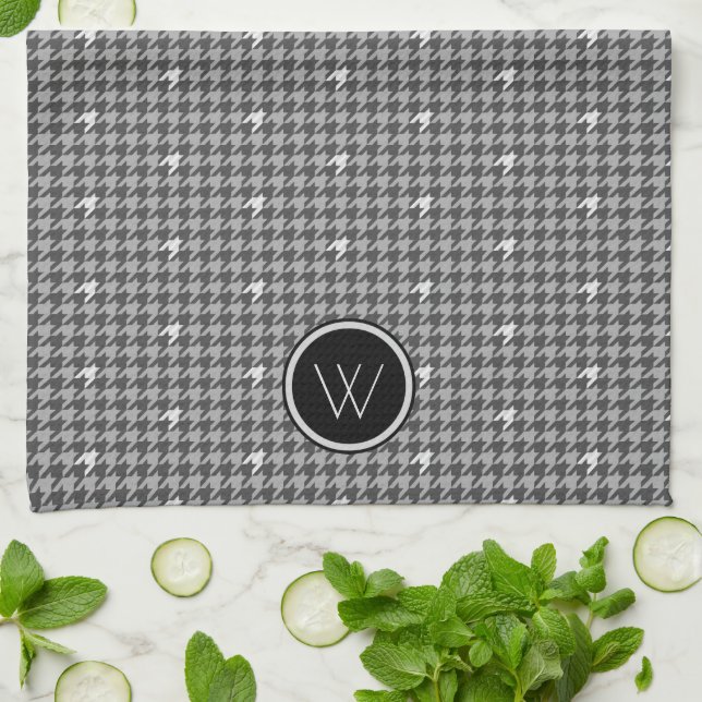 Grått med Silver accent Houndstooth Kitchen Towel Kökshandduk (Vikta)