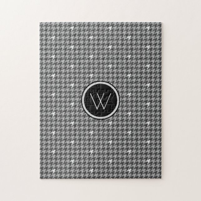 Grått med Silver accent Houndstooth Puzzle Pussel (Vertikal)