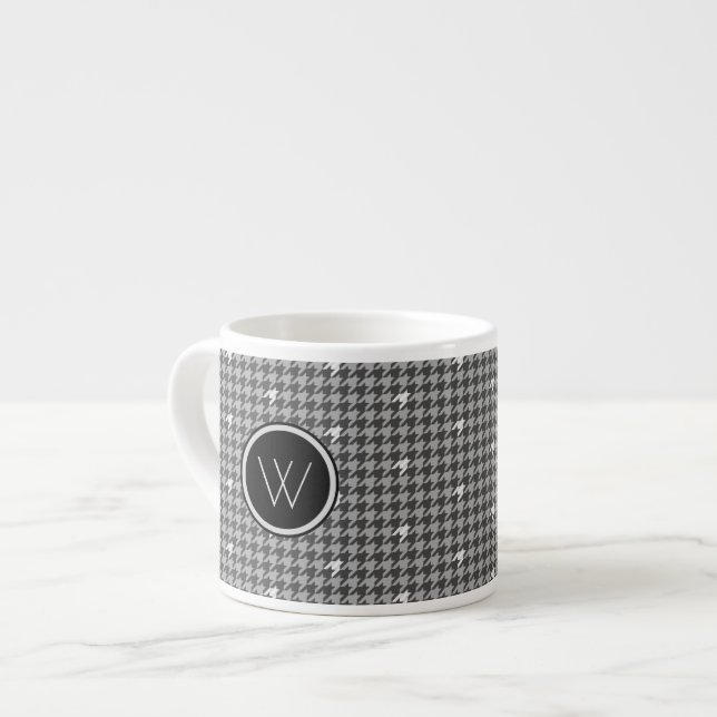 Grått med Silver accent Houndstooth Specialty Mugg Espressomugg (Framsida vänster)