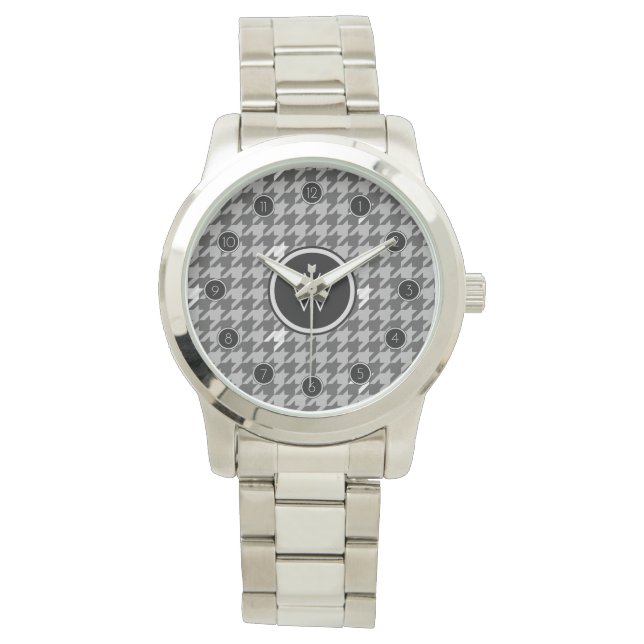 Grått med Silver accent Houndstooth Watch Armbandsur (Framsida)