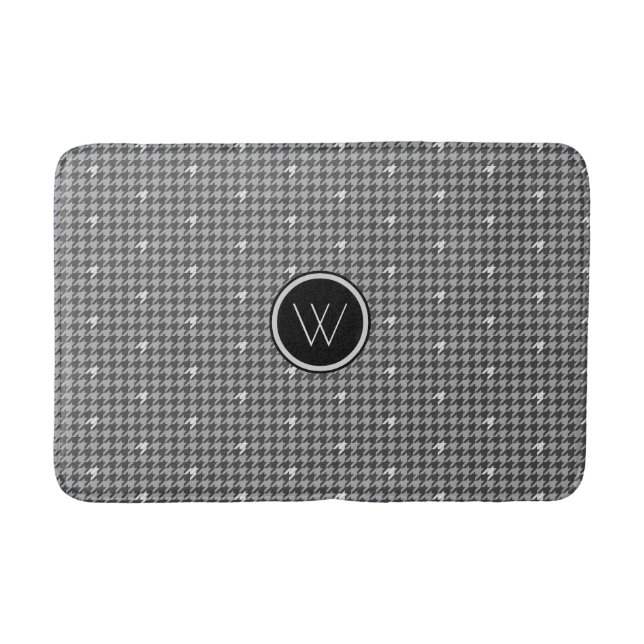 Grått med Silver Houndstooth Bath Mat Badrumsmatta (Framsidan)
