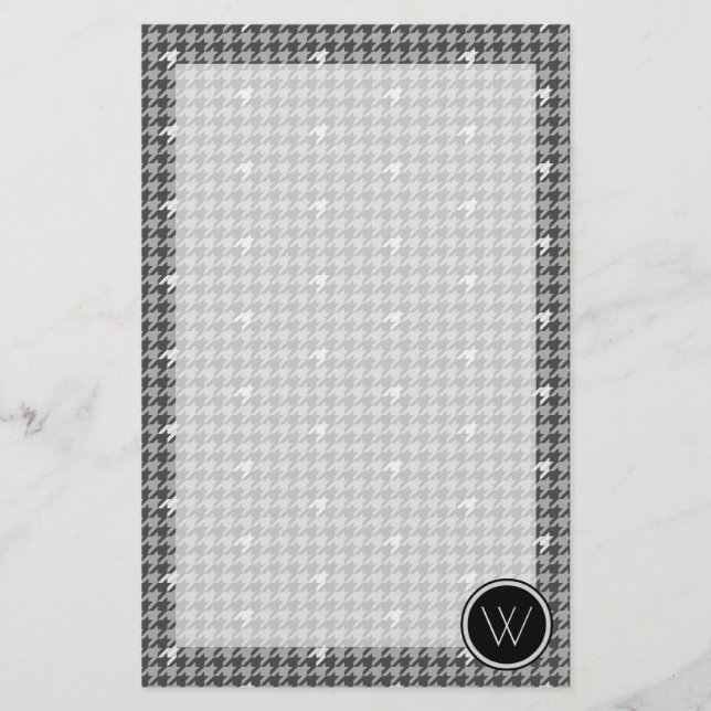 Grått med Silver Houndstooth Stationery Brevpapper (Framsida)