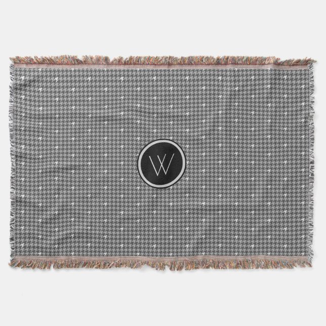 Grått med Silver Houndstooth Throw Blanket med dek Filt (Framsidan)