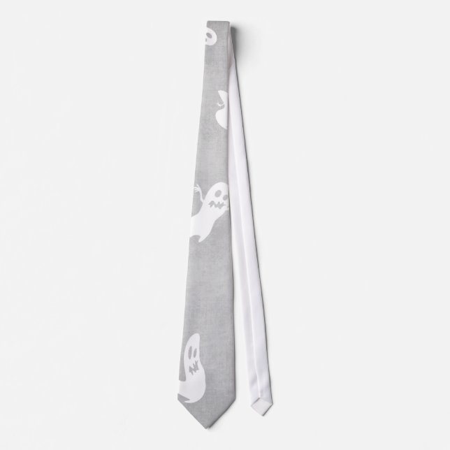 Grått med White Flies Spöken Halloween Tie Slips (Framsida)