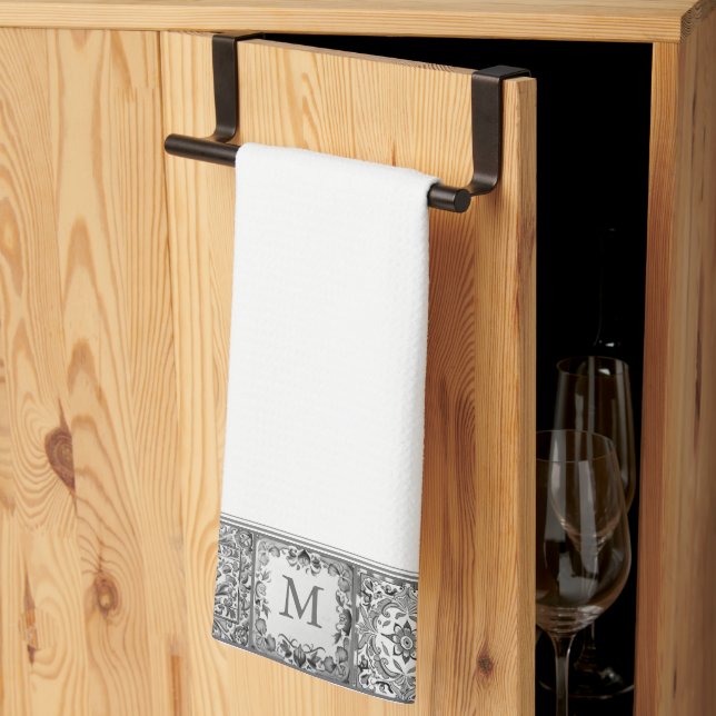 Grått Mediterranean Tile Personal Anpassningsbar M Kökshandduk (Thirds Fold)