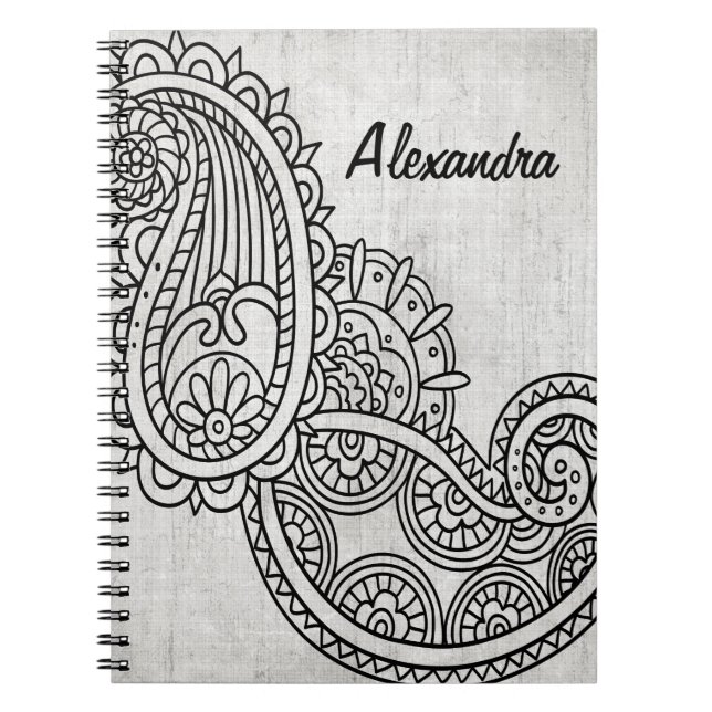 Grått Mehndi Motif bärbar dator Anteckningsbok Med Spiral (Framsidan)