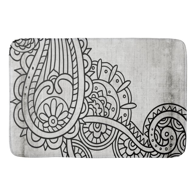 Grått Mehndi Motif Bath Mat Badrumsmatta (Framsidan)