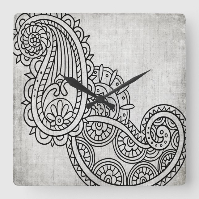 Grått Mehndi Motif Clock Fyrkantig Klocka (Framsida)