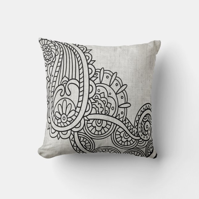 Grått Mehndi Motif Dekorativ kudde (Framsida)
