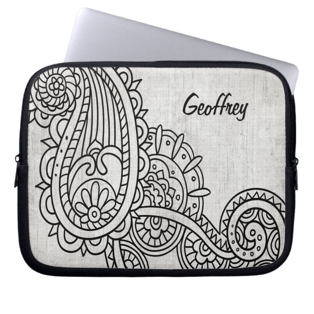 Grått Mehndi Motif Laptop sleeve (Framsidan)