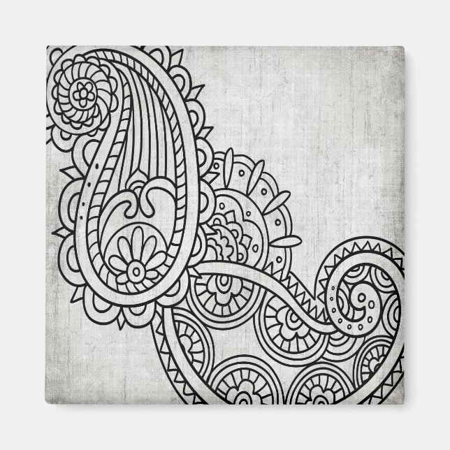 Grått Mehndi Motif Magnet (Framsidan)