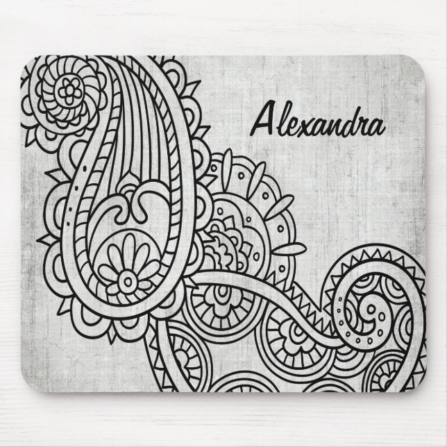 Grått Mehndi Motif Mousepad Musmatta (Framsidan)