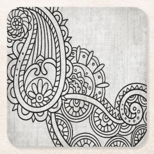 Grått Mehndi Motif Papper Underlägg Kvadrat